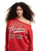 ASOS Curve ASOS DESIGN Curve off shoulder sweatshirt with Boston graphic in red - 1