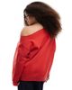 ASOS Curve ASOS DESIGN Curve off shoulder sweatshirt with Boston graphic in red - 2