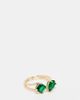 ASOS Curve ASOS DESIGN Curve open ring with split band and emerald stone in gold tone - 1