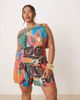 ASOS Curve ASOS DESIGN Curve open tie back shell top in carnival print - part of a set-Multi - 2