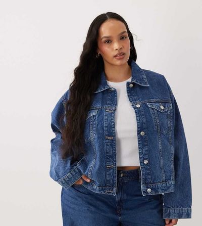 ASOS Curve ASOS DESIGN Curve oversized 90s denim jacket in mid blue