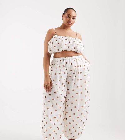 ASOS Curve ASOS DESIGN Curve oversized balloon pants in terracotta polka dots - part of a set-Multi