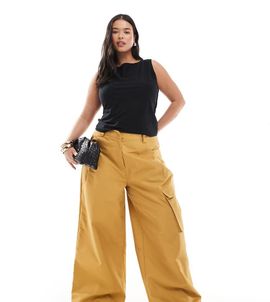 ASOS Curve ASOS DESIGN Curve oversized balloon pants with utility pocket detailing in tan-Brown