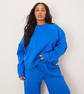 ASOS Curve ASOS DESIGN Curve oversized brushback sweatshirt with raglan detail in blue