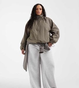 ASOS Curve ASOS DESIGN Curve oversized bubble hem track jacket in mushroom-Green
