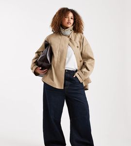 ASOS Curve ASOS DESIGN Curve oversized cape detail with plaid liner in rye-Neutral