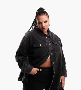 ASOS Curve ASOS DESIGN Curve oversized denim shacket in washed black