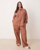 ASOS Curve ASOS DESIGN Curve oversized linen look shirt in mocha - part of a set-Brown - 2