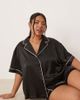 ASOS Curve ASOS DESIGN Curve oversized satin short sleeve shirt and shorts pajama set in black - 1