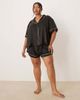 ASOS Curve ASOS DESIGN Curve oversized satin short sleeve shirt and shorts pajama set in black - 2