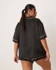ASOS Curve ASOS DESIGN Curve oversized satin short sleeve shirt and shorts pajama set in black - 4