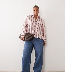 ASOS Curve ASOS DESIGN Curve oversized shirt in pink stripes