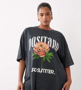 ASOS Curve ASOS DESIGN Curve oversized t-shirt with Positano flower graphic in washed charcoal-Multi