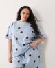 ASOS Curve ASOS DESIGN Curve oversized tee and short pajama set in blue & chocolate polka dot - 1