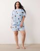 ASOS Curve ASOS DESIGN Curve oversized tee and short pajama set in blue & chocolate polka dot - 3