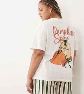 ASOS Curve ASOS DESIGN Curve oversized tee and shorts pajama set in pumpkin spice print-Multi