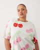 ASOS Curve ASOS DESIGN Curve oversized tee and shorts pajama set with cherry print in red & pink-White - 4