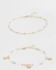 ASOS Curve ASOS DESIGN Curve pack of 2 beaded anklets with sun charms in pink and gold tone - 1