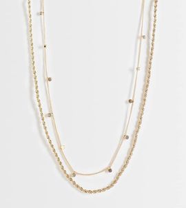 ASOS Curve ASOS DESIGN Curve pack of 2 necklace with twisted chain and diamante detail in gold tone