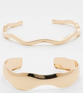 ASOS Curve ASOS DESIGN Curve pack of 2 simple cuff bracelets in gold tone