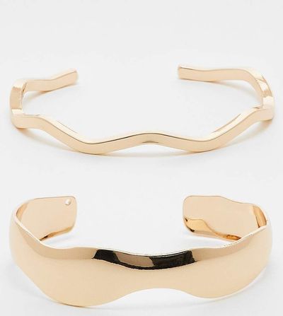 ASOS Curve ASOS DESIGN Curve pack of 2 simple cuff bracelets in gold tone