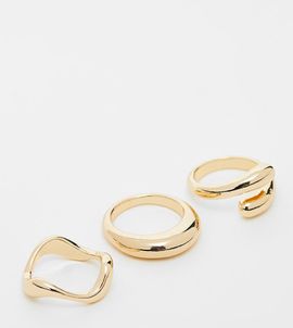 ASOS Curve ASOS DESIGN Curve pack of 3 rings with mixed minimal designs in gold tone