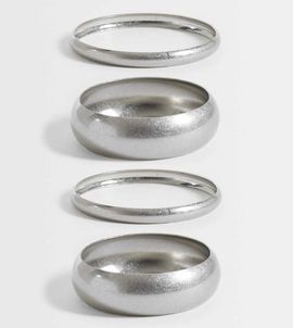 ASOS Curve ASOS DESIGN Curve pack of 4 bangles in brushed silver tone