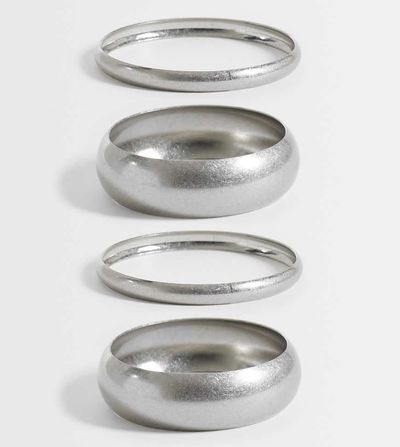 ASOS Curve ASOS DESIGN Curve pack of 4 bangles in brushed silver tone