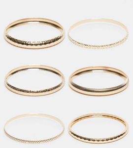 ASOS Curve ASOS DESIGN Curve pack of 6 bracelets in mixed hammered design in gold tone