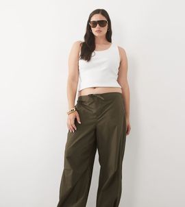 ASOS Curve ASOS DESIGN Curve parachute pants with toggle hem detail in khaki-Green
