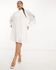 ASOS Curve ASOS DESIGN Curve pleated babydoll mini dress with oversized cutwork sleeve in white - 4