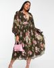 ASOS Curve ASOS DESIGN Curve pleated blouson sleeve midi dress with belt detail in floral print-Multi - 1