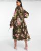 ASOS Curve ASOS DESIGN Curve pleated blouson sleeve midi dress with belt detail in floral print-Multi - 2