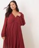 ASOS Curve ASOS DESIGN Curve pleated bodice plunge neck midi dress in burgundy-Orange - 2