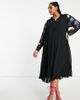 ASOS Curve ASOS DESIGN Curve pleated midi shirt dress with embroidered sleeves in black - 1