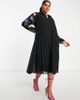 ASOS Curve ASOS DESIGN Curve pleated midi shirt dress with embroidered sleeves in black - 4