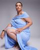 ASOS Curve ASOS DESIGN Curve plisse drape shoulder maxi dress with wrap skirt in pastel blue - 1
