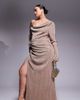 ASOS Curve ASOS DESIGN Curve plisse fallen shoulder maxi dress with ruching in camel-Neutral - 1