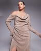 ASOS Curve ASOS DESIGN Curve plisse fallen shoulder maxi dress with ruching in camel-Neutral - 2