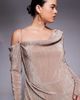 ASOS Curve ASOS DESIGN Curve plisse fallen shoulder maxi dress with ruching in camel-Neutral - 3