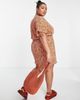 ASOS Curve ASOS DESIGN Curve plisse short sleeve wrap style mini dress in orange ditsy floral-Multi - 2