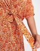 ASOS Curve ASOS DESIGN Curve plisse short sleeve wrap style mini dress in orange ditsy floral-Multi - 4