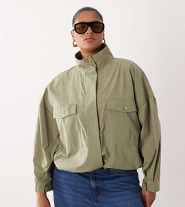 ASOS Curve ASOS DESIGN Curve pocket detail windbreaker in khaki-Green