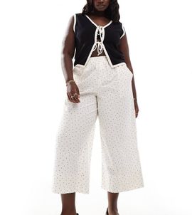 ASOS Curve ASOS DESIGN Curve poplin pants in white dot