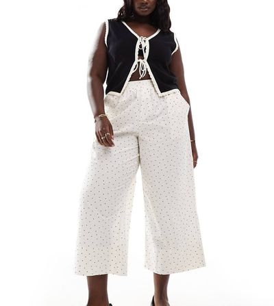 ASOS Curve ASOS DESIGN Curve poplin pants in white dot