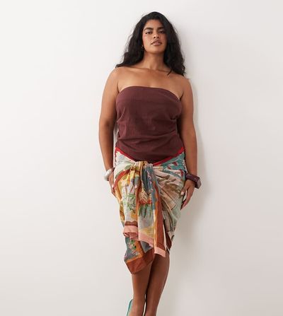 ASOS Curve ASOS DESIGN Curve Posey Positano maxi sarong in postcard print-Multi