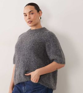 ASOS Curve ASOS DESIGN Curve premium alpaca blend T-shirt in mid gray