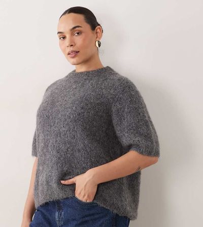 ASOS Curve ASOS DESIGN Curve premium alpaca blend T-shirt in mid gray