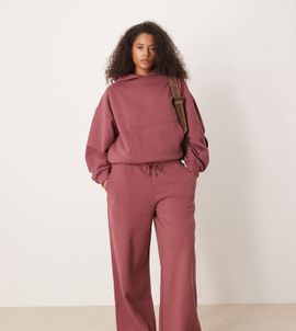ASOS Curve ASOS DESIGN Curve premium heavyweight 500gsm seamed wide leg sweatpants in dark rose-Purple