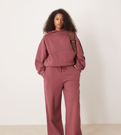 ASOS Curve ASOS DESIGN Curve premium heavyweight 500gsm seamed wide leg sweatpants in dark rose-Purple